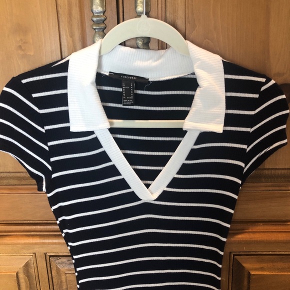 Forever 21 Striped Collared Bodycon Ribbed Dress - Picture 2 of 4